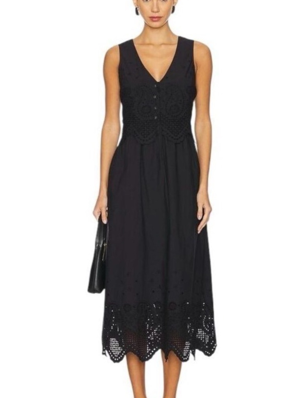 Cleobella Julie Organic Cotton Poplin Midi Dress in Black GOTS Size S